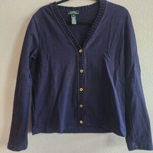 Lauren Ralph Lauren Womens Button Front Cardigan Long Sleeve Navy Blue Size M